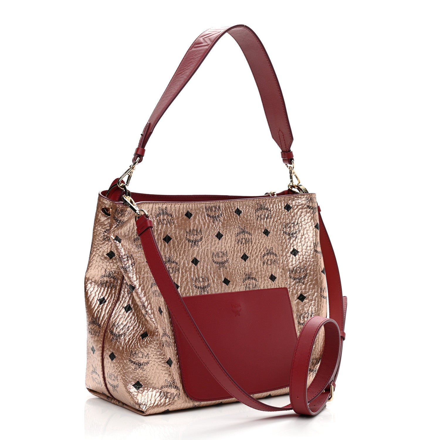 MCM Metallic Visetos Medium Klara Hobo Champagne Gold 3 of 9