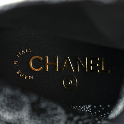 Chanel Calfskin Camellia Printed Ankle Boots 39 Black White 8 of 10