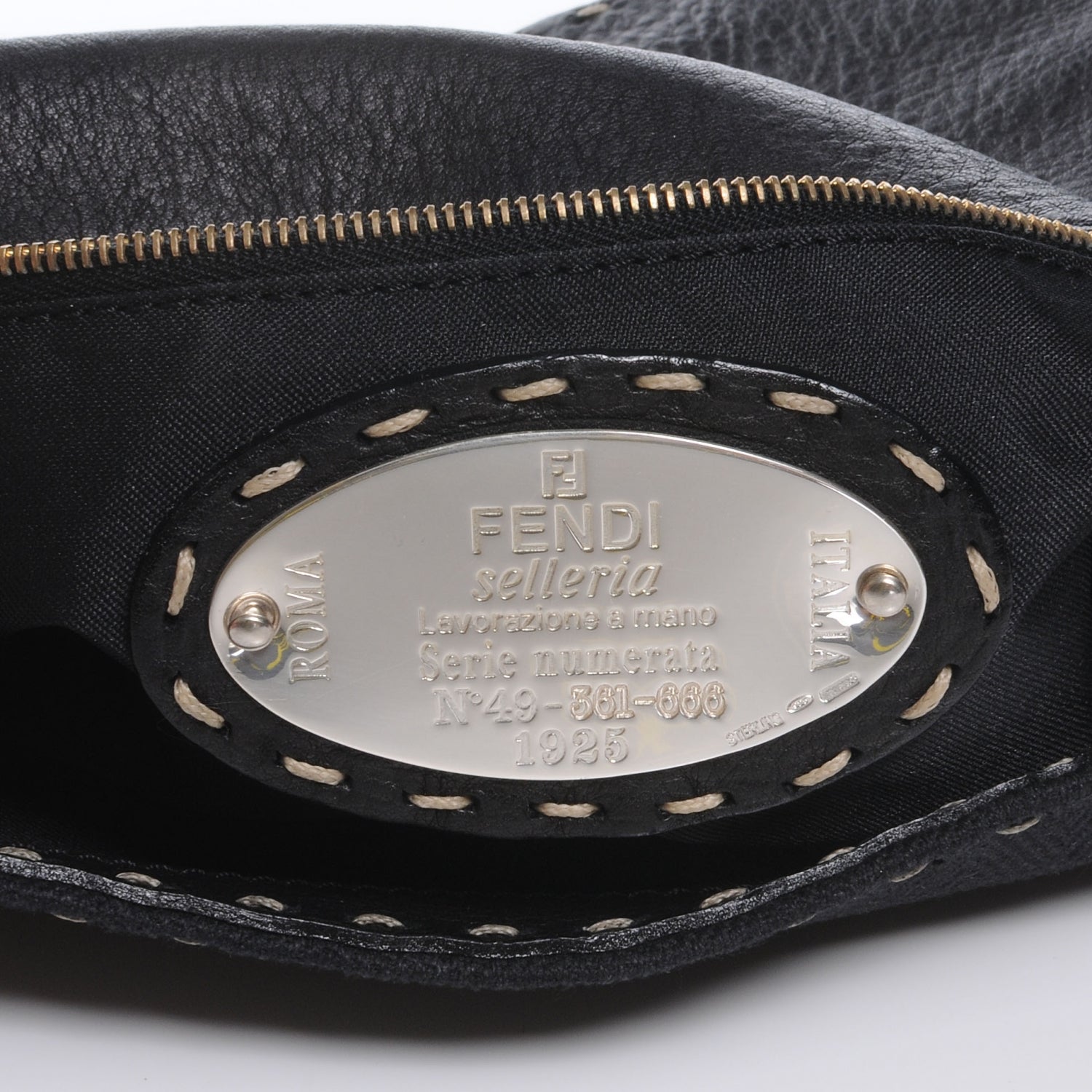 Fendi Canvas Calfskin Romano Selleria Studded Baguette Black 7 of 8