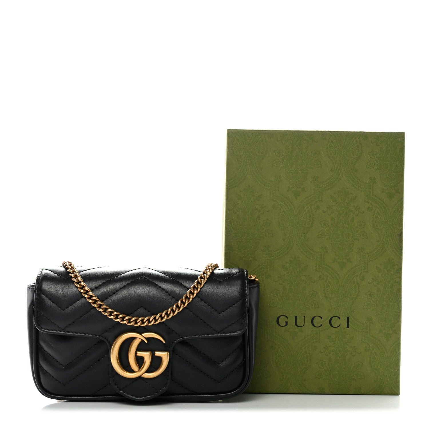Gucci Calfskin Matelasse Super Mini GG Marmont Shoulder Bag Black 11 of 11