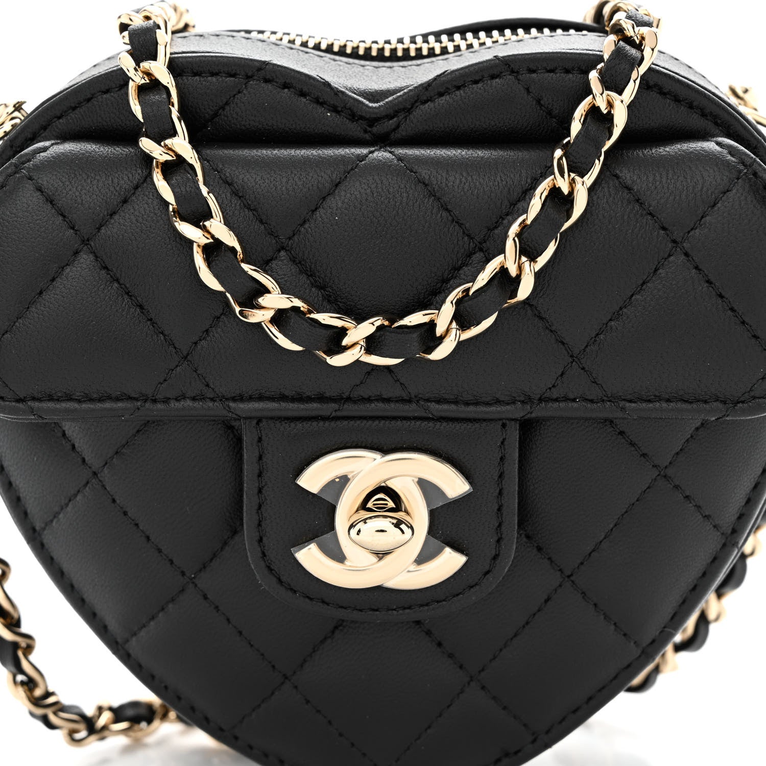 Chanel Lambskin Quilted CC In Love Heart Clutch With Chain Black 8 of 11