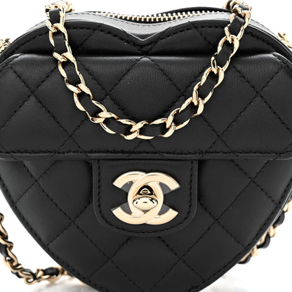 Chanel Lambskin Quilted CC In Love Heart Clutch With Chain Black 8 of 11