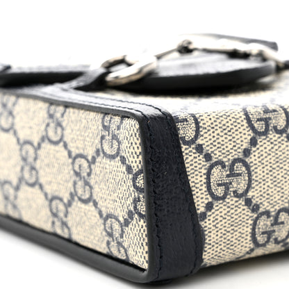 Gucci GG Supreme Monogram Textured Dollar Calfskin Mini Horsebit 1955 Crossbody Bag Beige Blue 9 of 13