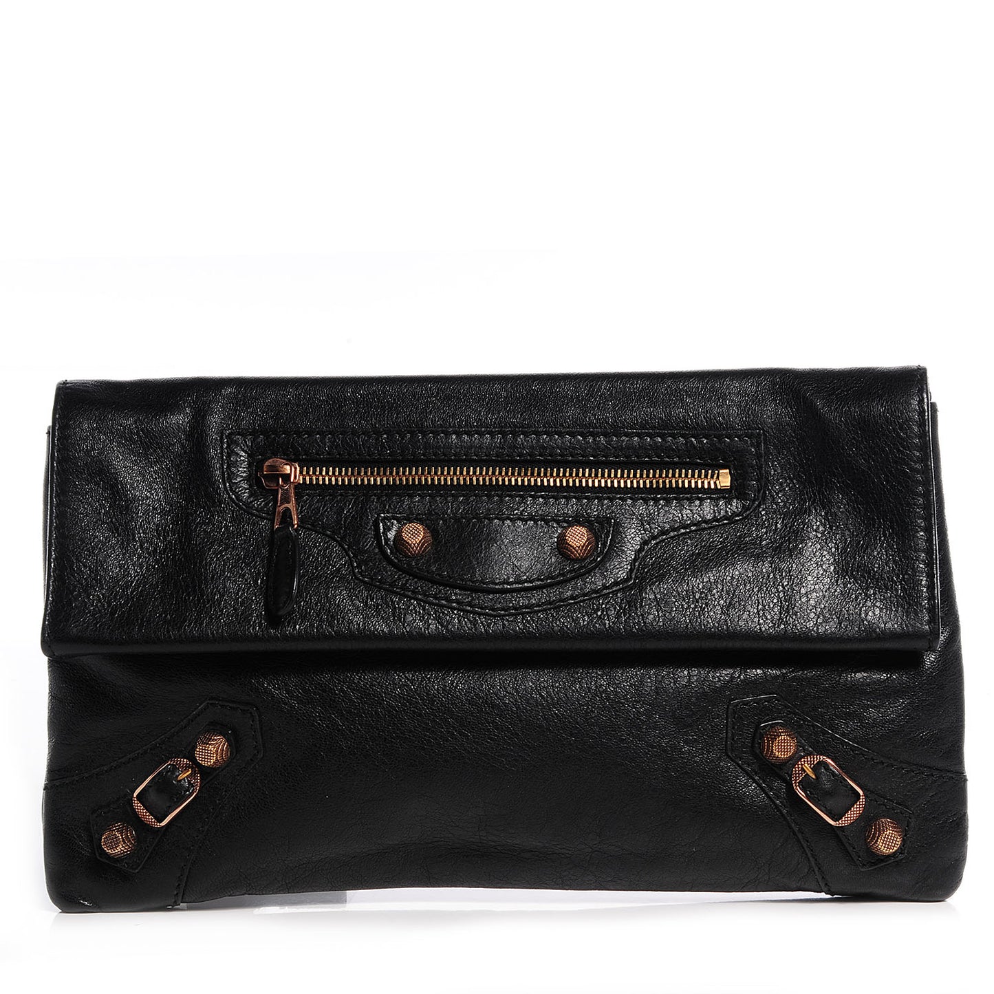 Agneau Giant 12 Rose Gold Hardware Envelope Clutch Black