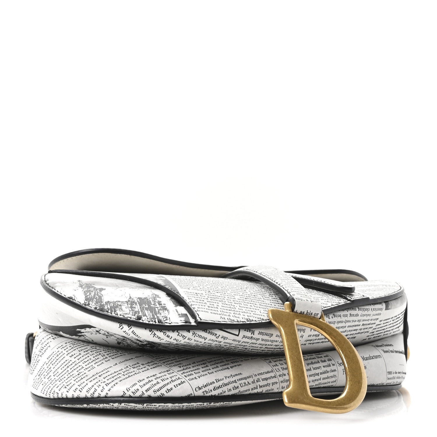 Christian Dior Calfskin Newspaper Printed Saddle Bag With Strap Black White 4 of 10
