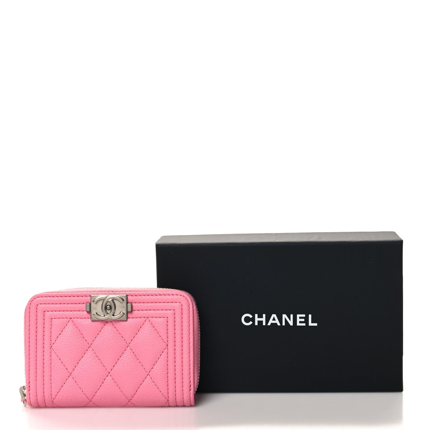 Chanel Caviar Quilted Boy Zip Around Coin Purse Wallet Pink 8 of 8