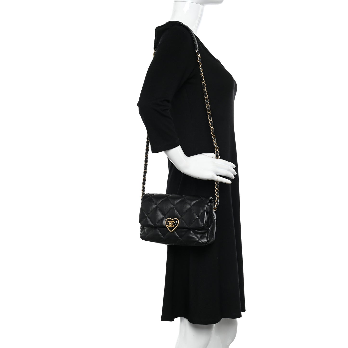 Lambskin Plexiglass Quilted Coco Love Flap Black