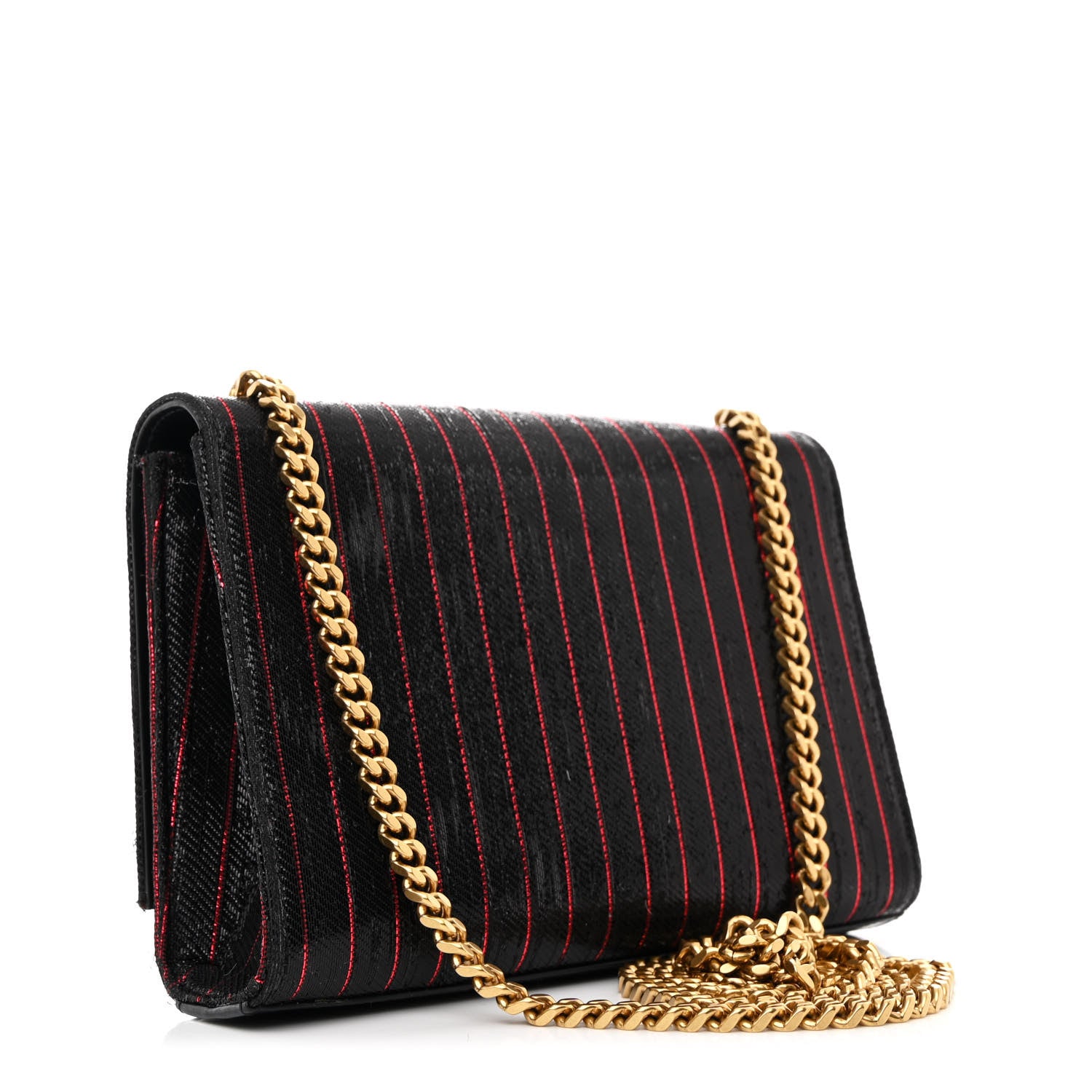 Saint Laurent Metallic Calfskin Striped Small Monogram Kate Satchel Black Red 3 of 10
