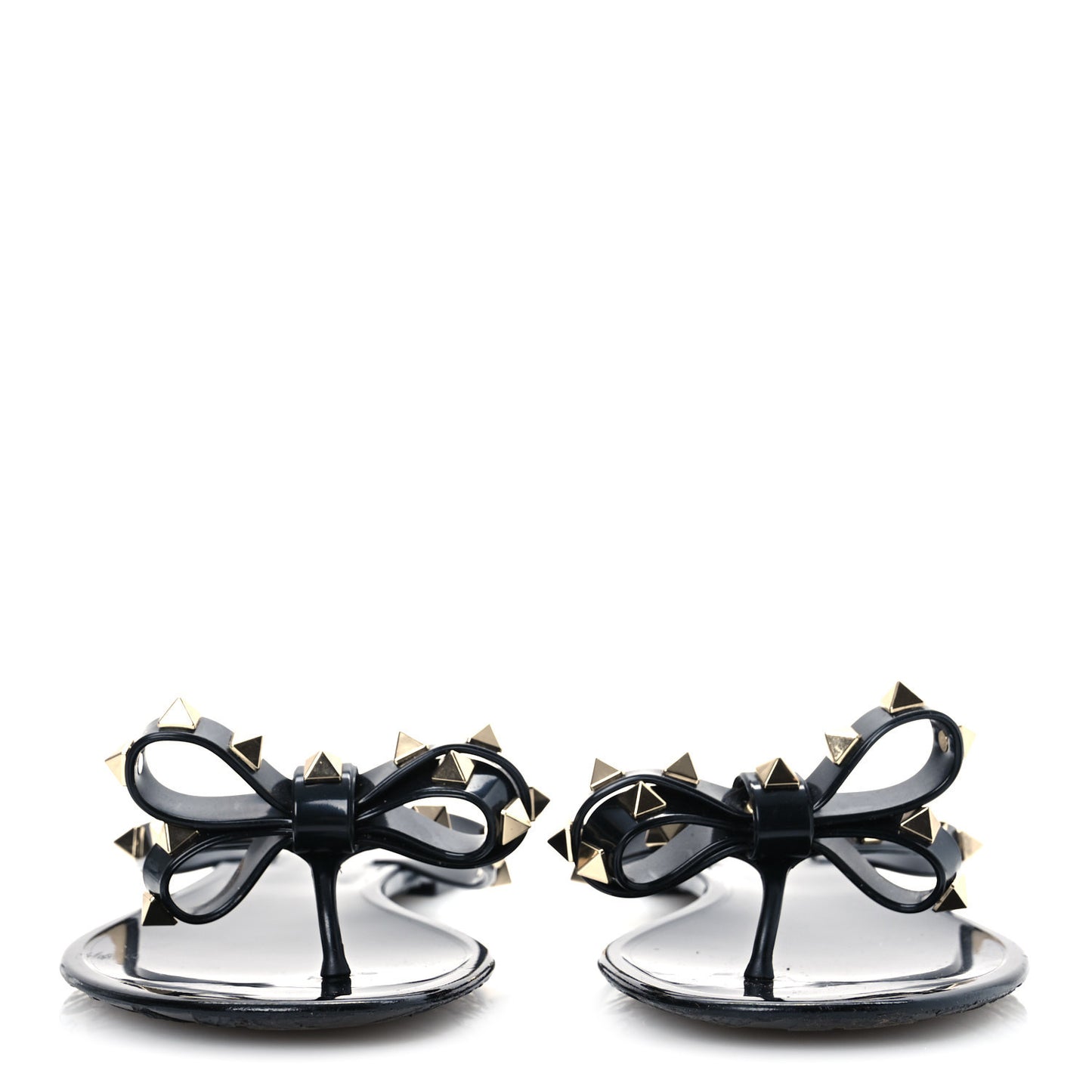PVC Jelly Rockstud Bow Thong Sandals 38 Black