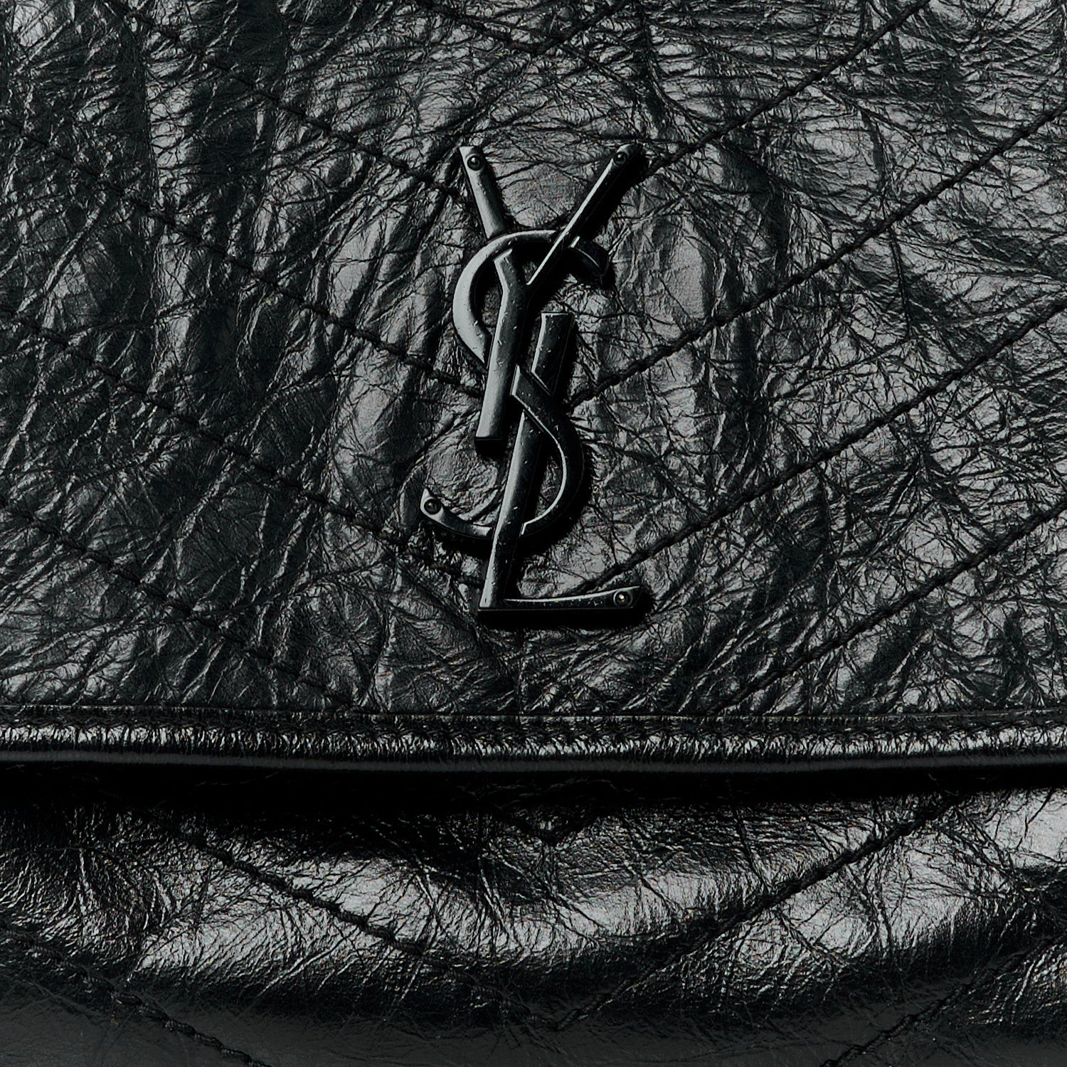 Saint Laurent Crinkled Calfskin Matelasse Monogram Medium Niki Chain Satchel Black 9 of 15