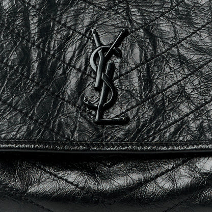 Saint Laurent Crinkled Calfskin Matelasse Monogram Medium Niki Chain Satchel Black 9 of 15