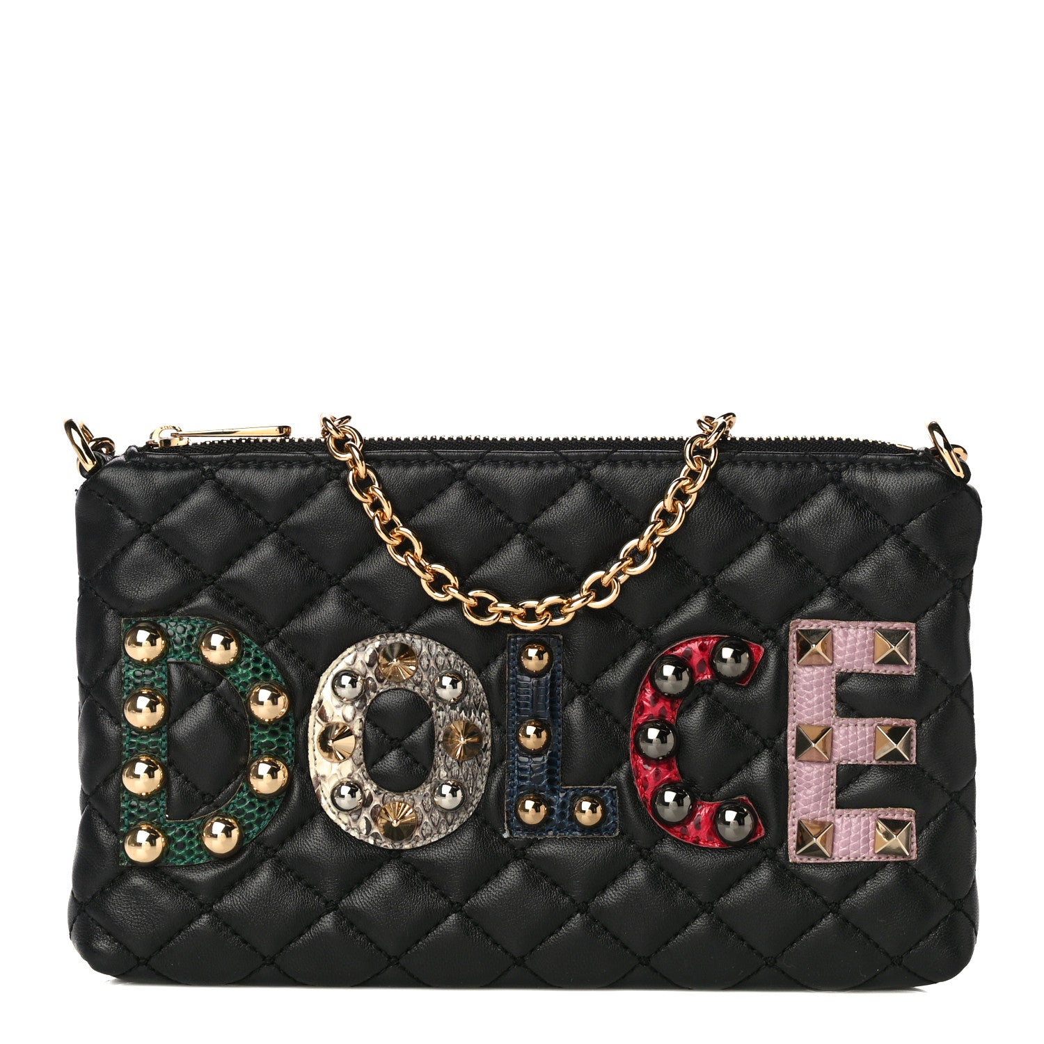 Dolce & Gabbana Lambskin Watersnake Embellished Lucia Crosssbody Bag Black 1 of 10