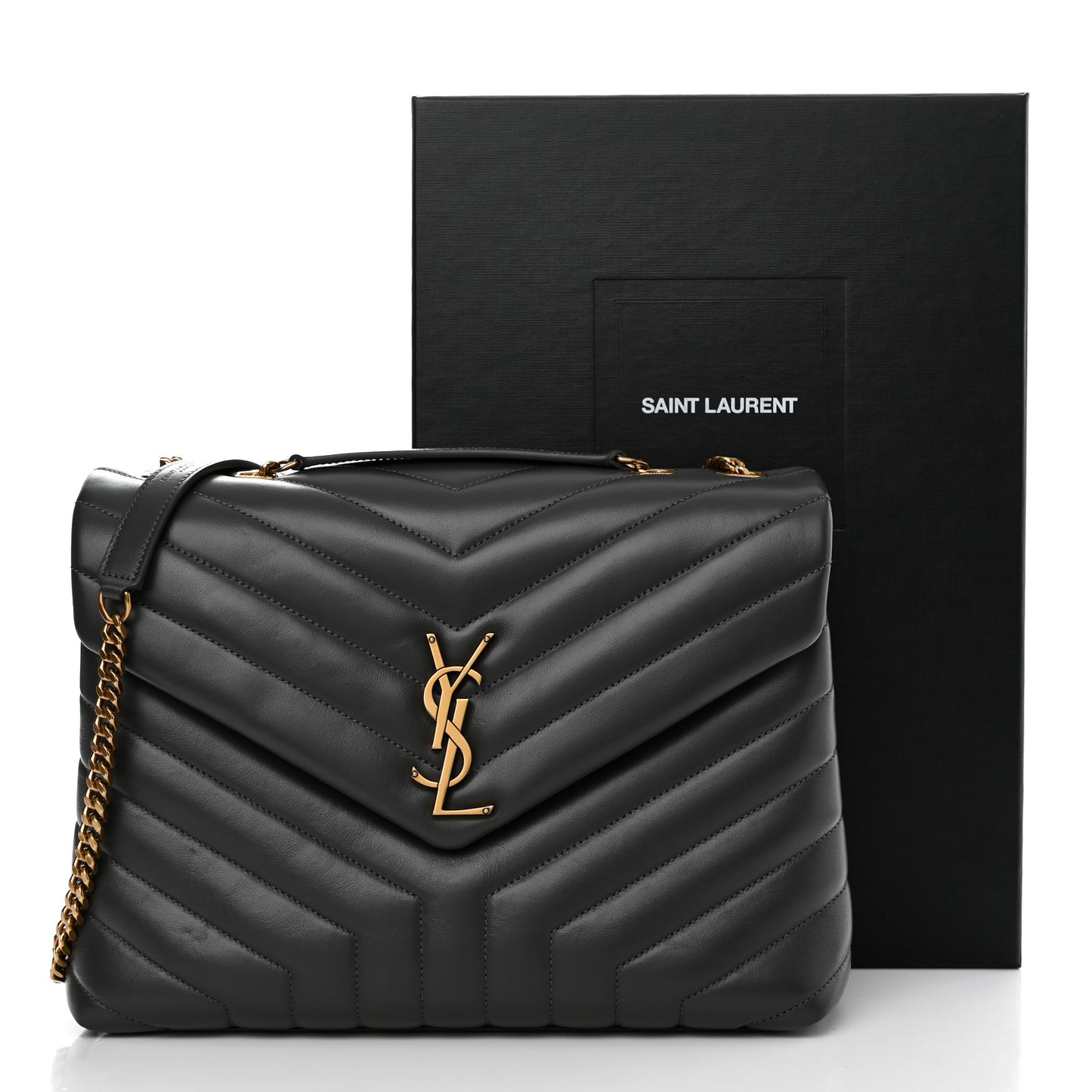 Calfskin Y Quilted Monogram Medium Loulou Chain Satchel Storm