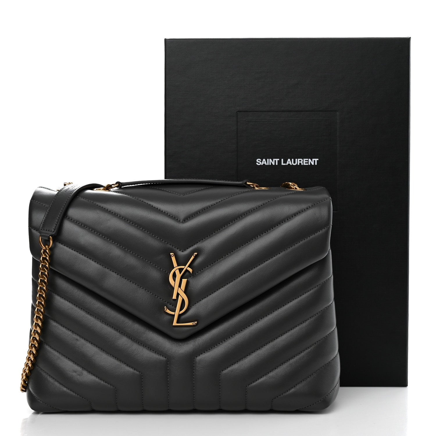 Saint Laurent Calfskin Y Quilted Monogram Medium Loulou Chain Satchel Storm 11 of 11