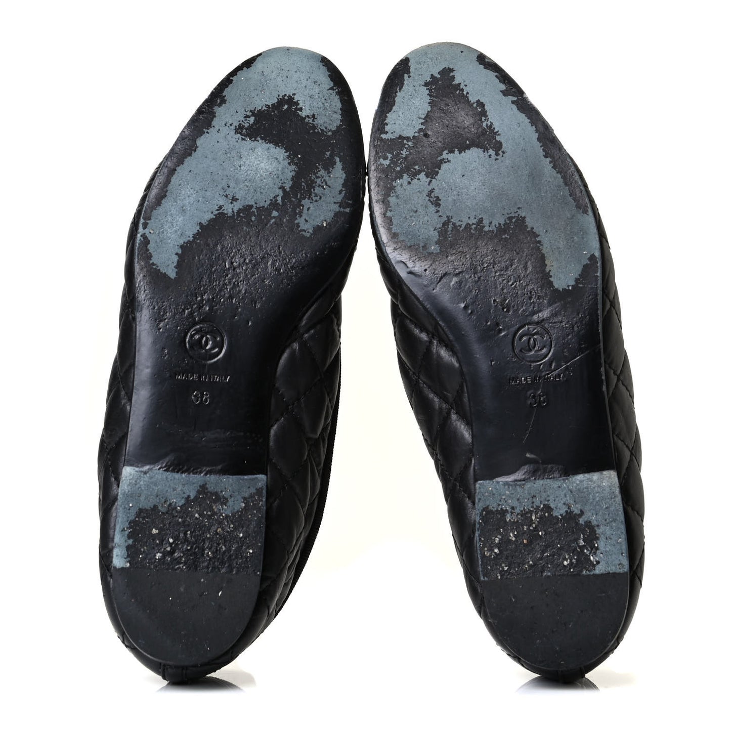 Aged Calfskin Quilted CC Cap Toe Ballerina Flats 38 Black