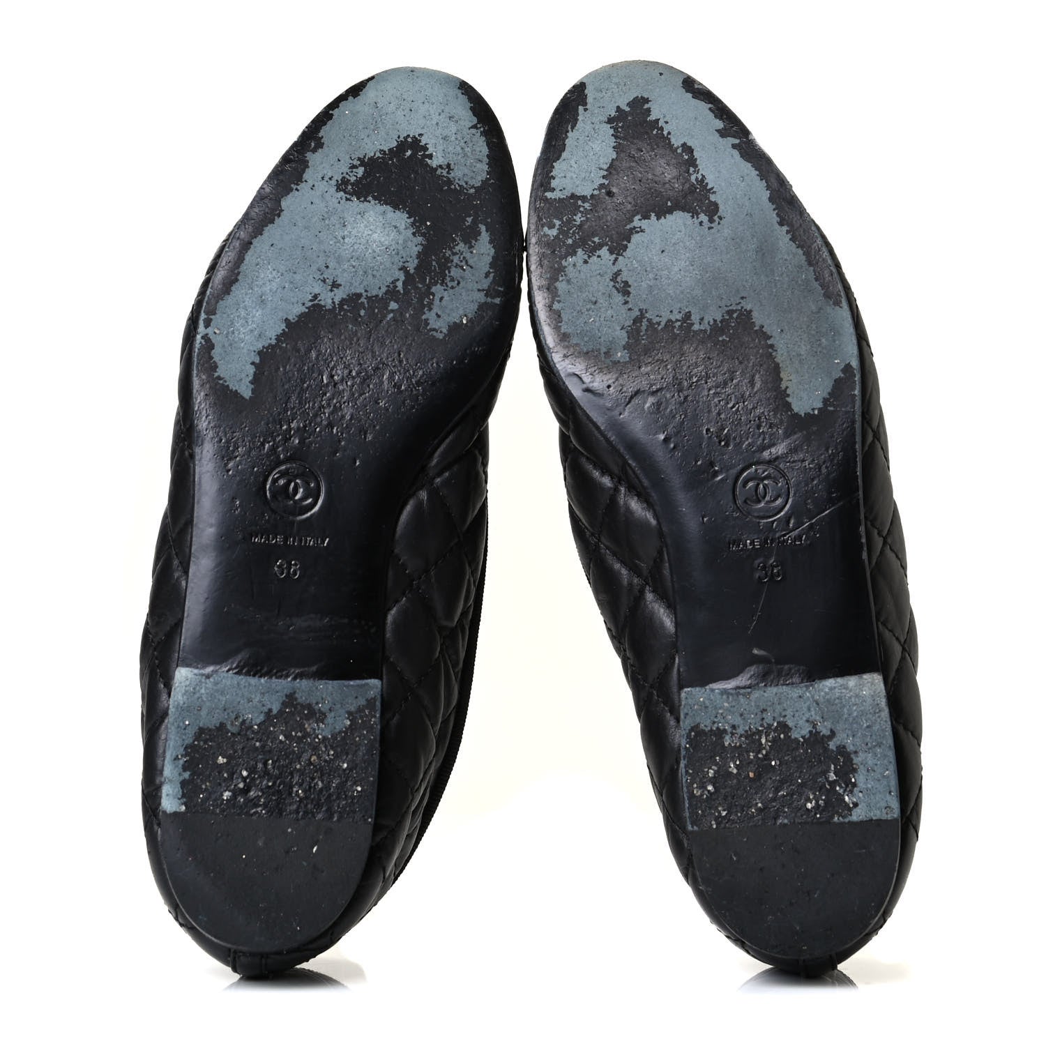Chanel Aged Calfskin Quilted CC Cap Toe Ballerina Flats 38 Black 4 of 8