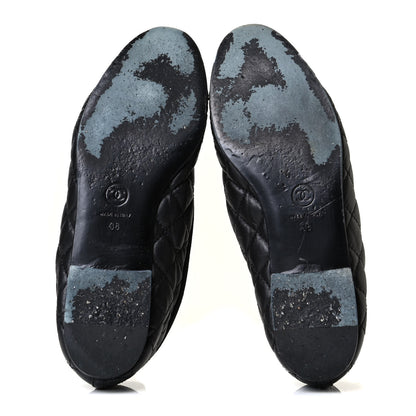Chanel Aged Calfskin Quilted CC Cap Toe Ballerina Flats 38 Black 4 of 8