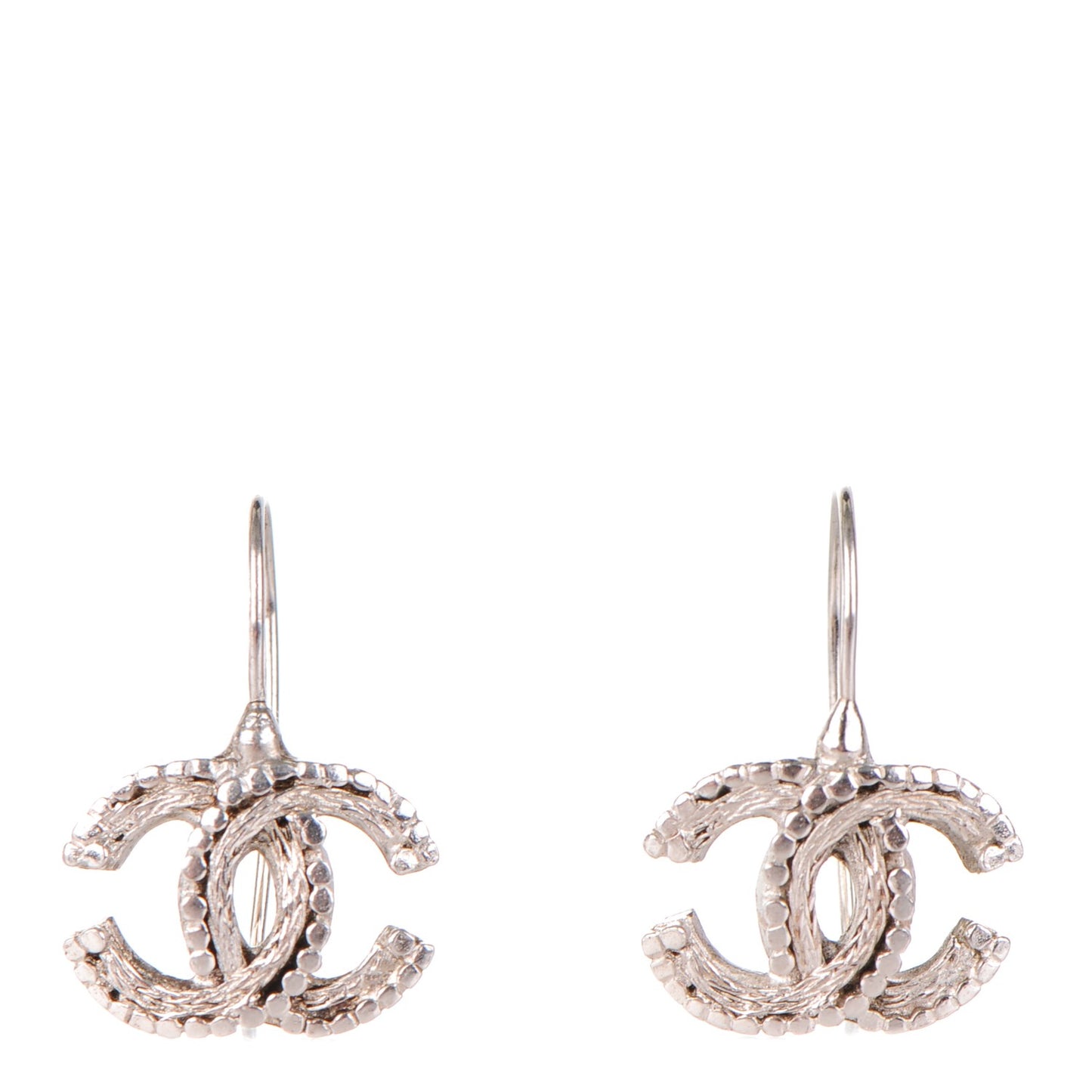 Textured CC Dangle Earrings Silver