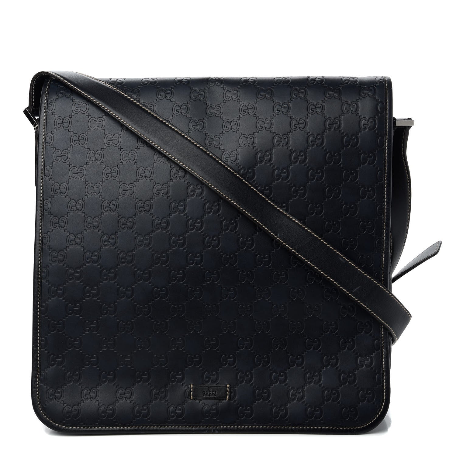 Gucci Guccissima Large Flap Messenger Bag Navy 1 of 10