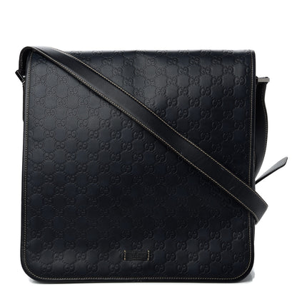 Gucci Guccissima Large Flap Messenger Bag Navy 1 of 10