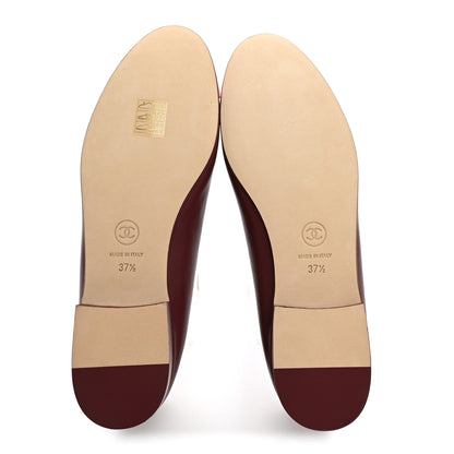 Chanel Lambskin Cap Toe CC Ballerina Flats 37.5 Burgundy Pink 6 of 10