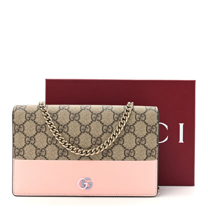 Gucci GG Supreme Monogram Textured Dollar Calfskin Mini GG Marmont Chain Wallet Light Pink Blue Beige 13 of 13