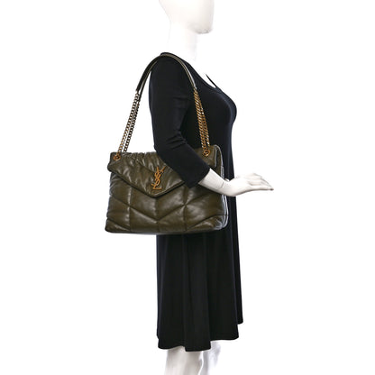 Saint Laurent Lambskin Quilted Medium Loulou Puffer Monogram Chain Satchel Seaweed 2 of 14