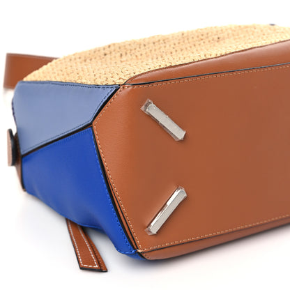 Loewe Calfskin Raffia Paula's Ibiza Medium Puzzle Bag Blue Tan 8 of 12