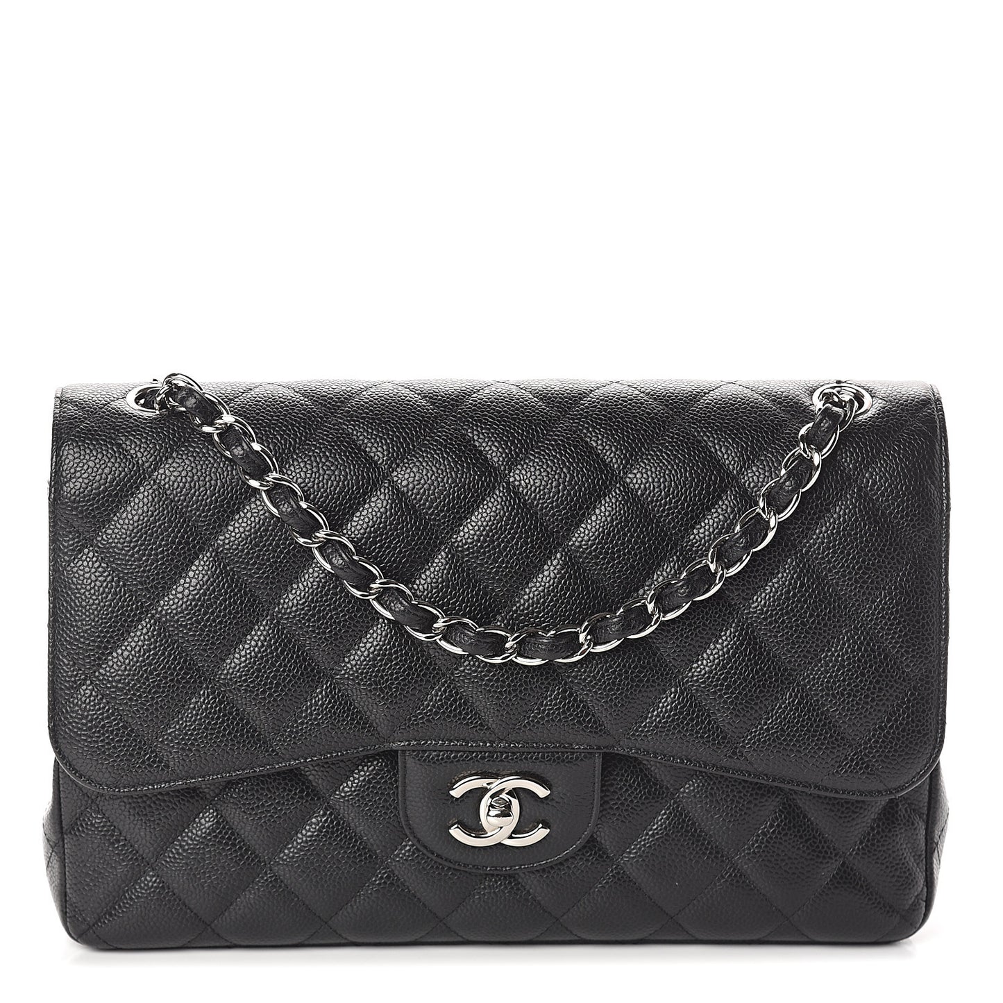 Caviar Quilted Jumbo Double Flap Black