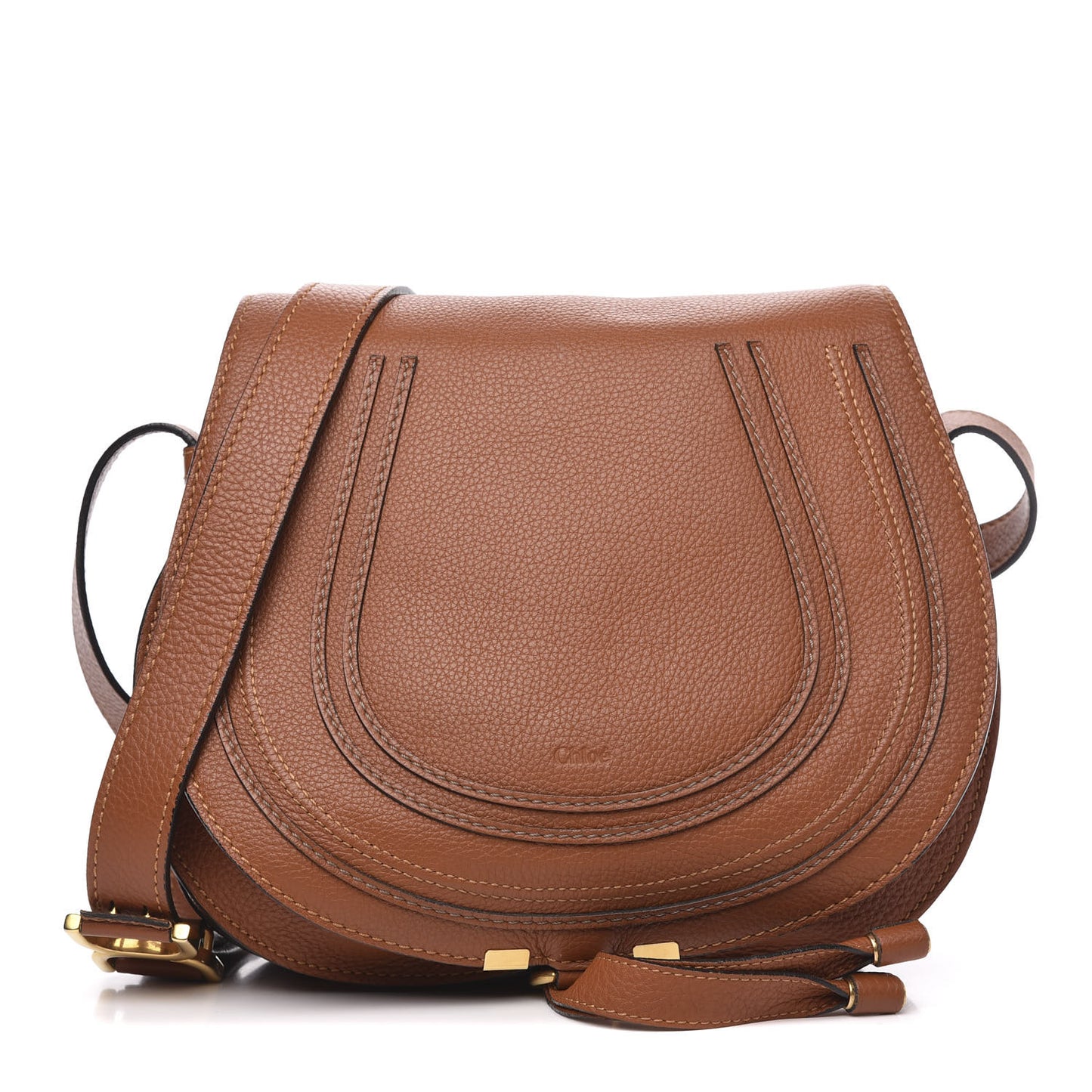 Grained Calfskin Medium Marcie Saddle Bag Tan