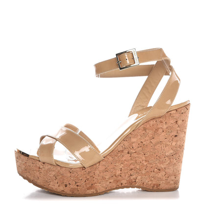Saint Laurent JIMMY CHOO Patent Cork Papyrus Platform Wedge Sandals 39 Nude 1 of 11