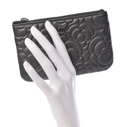 Chanel Goatskin Camellia Embossed Cosmetic Pouch Anthracite 2 of 8