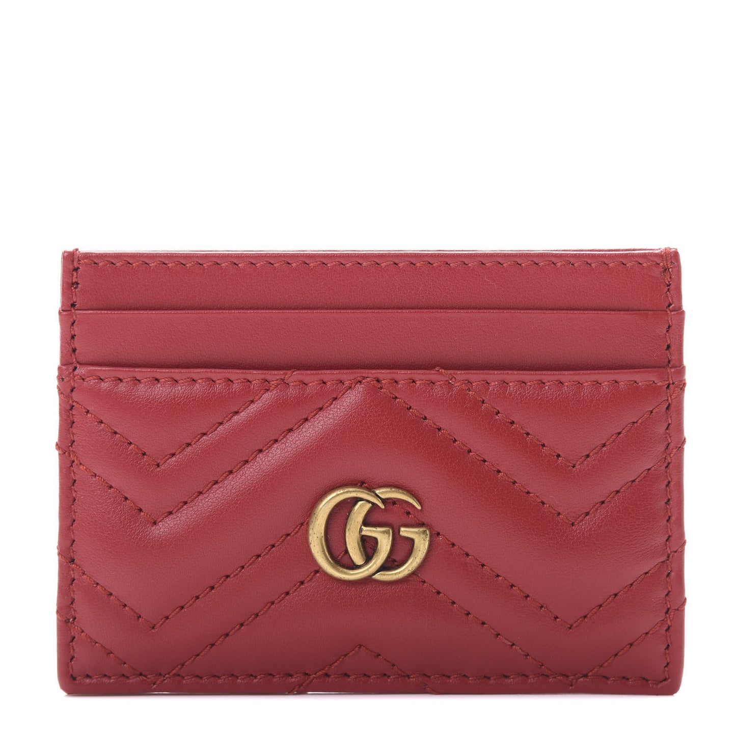 Calfskin Matelasse GG Marmont Card Holder Hibiscus Red