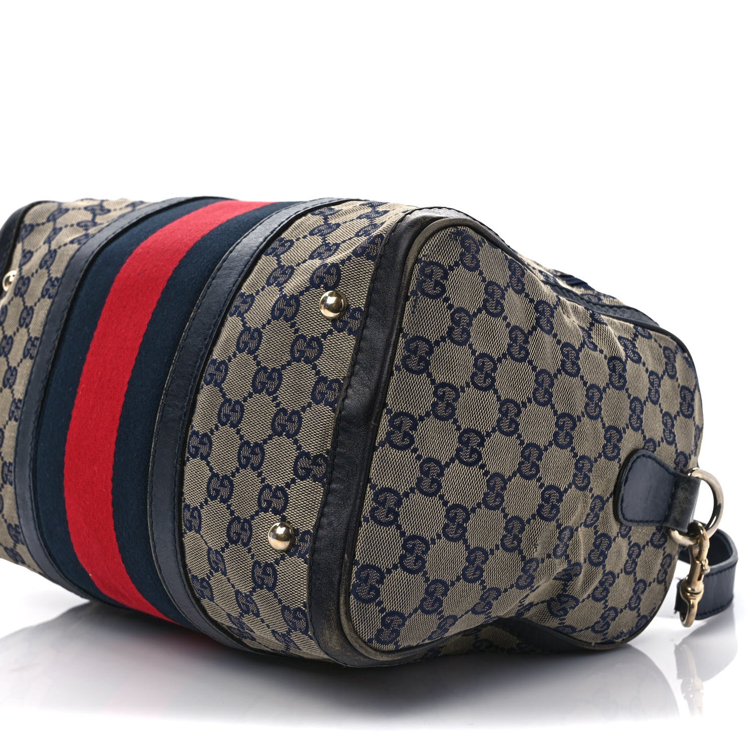 Gucci Monogram Selleria Calfskin Vintage Web Medium Boston Beige Blue 9 of 18