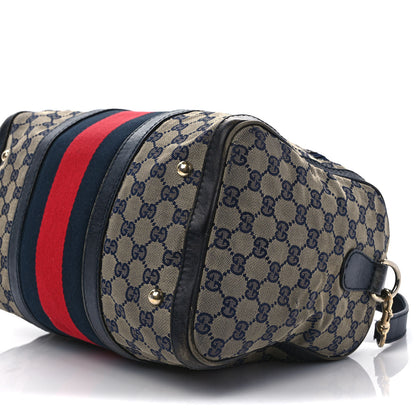 Gucci Monogram Selleria Calfskin Vintage Web Medium Boston Beige Blue 9 of 18