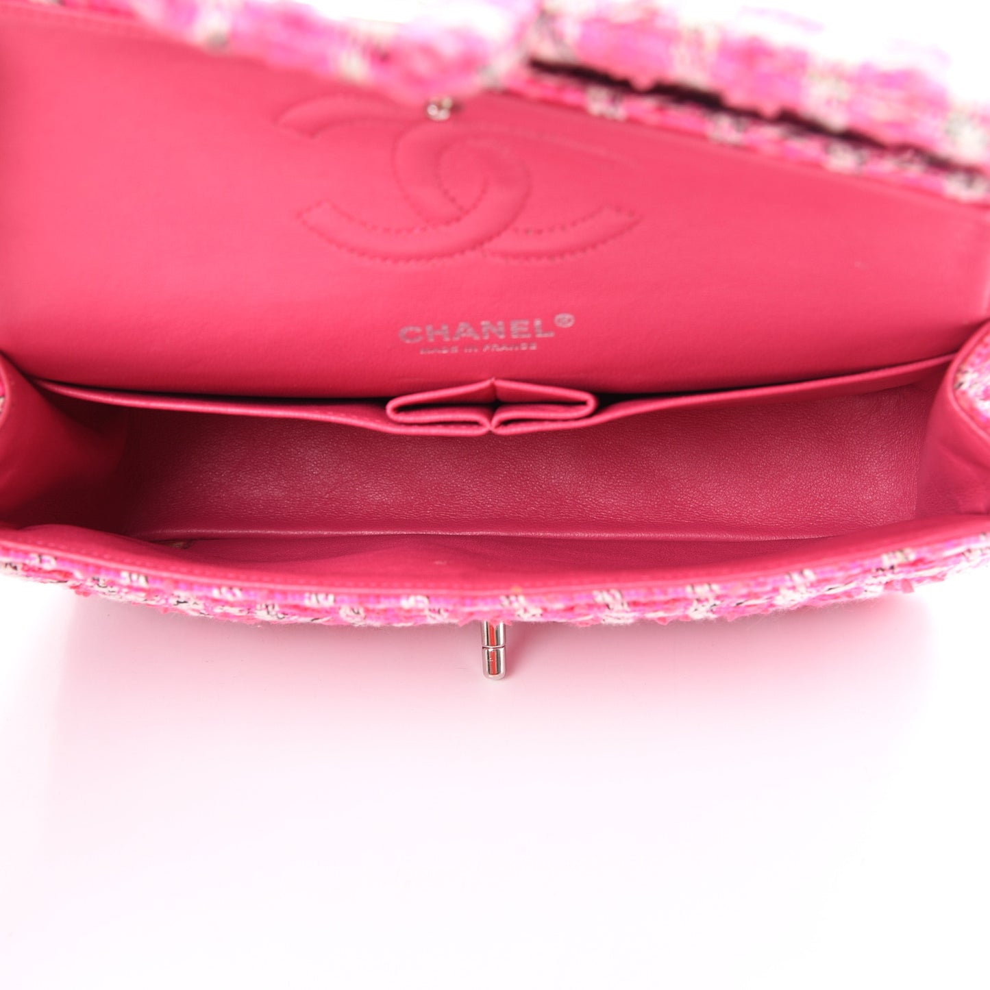 Tweed Quilted Medium Double Flap Hot Pink