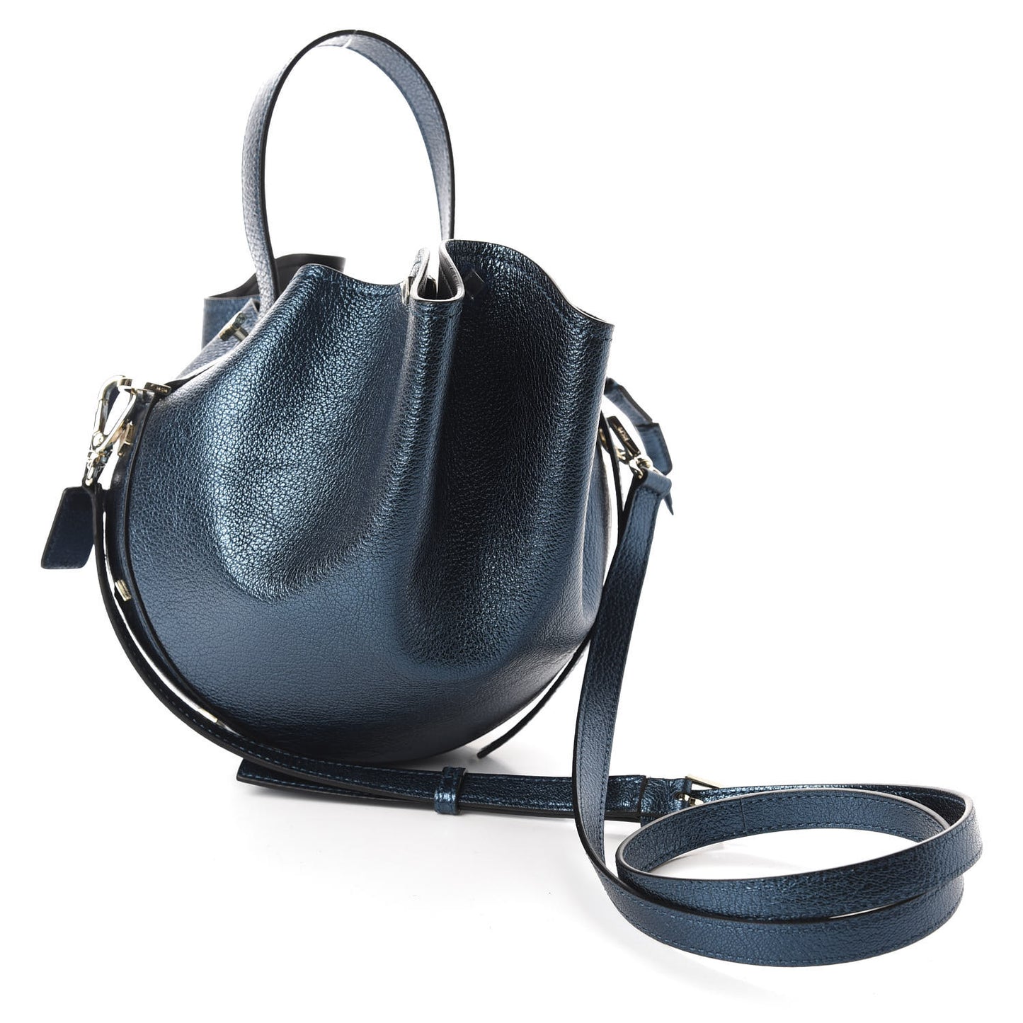 Metallic Goatskin Candy Drawstring Bucket Bag Green