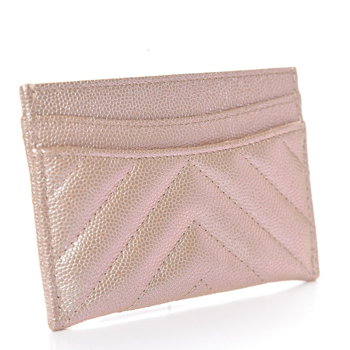 Metallic Caviar Chevron Quilted Card Holder Light Gold