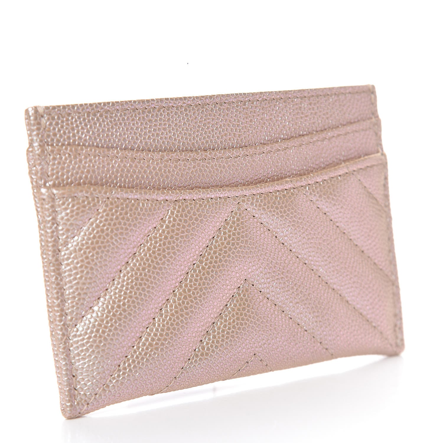 Chanel Metallic Caviar Chevron Quilted Card Holder Light Gold 3 of 8