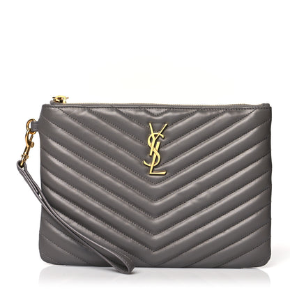 Saint Laurent Calfskin Matelasse Chevron Monogram A5 Wristlet Earth 1 of 10