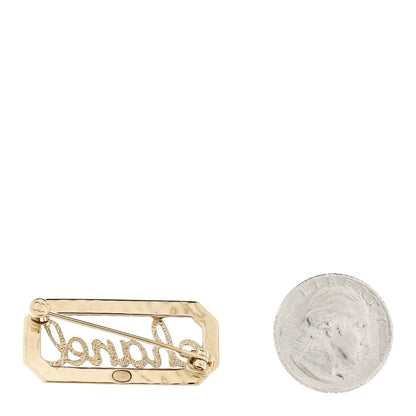 Chanel Crystal Pearl Logo Brooch Gold White 2 of 5