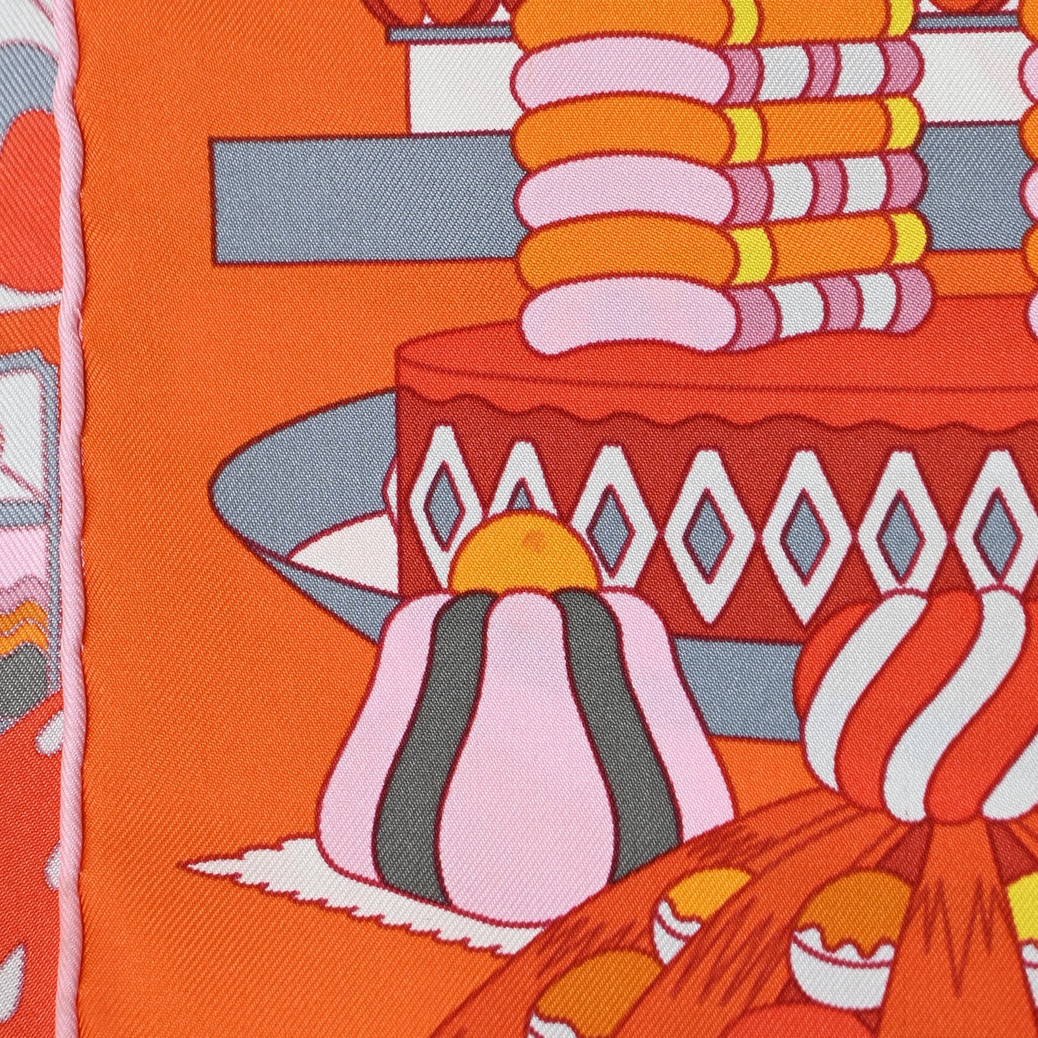 Hermes Silk La Patisserie Francaise Scarf 90 Orange Rose Gris 5 of 6