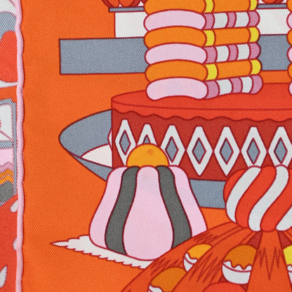 Hermes Silk La Patisserie Francaise Scarf 90 Orange Rose Gris 5 of 6