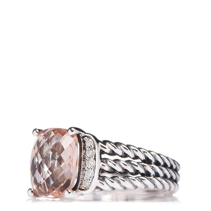 David Yurman Sterling Silver Diamond Morganite 10mm Petite Wheaton Ring 54 6.75 3 of 5
