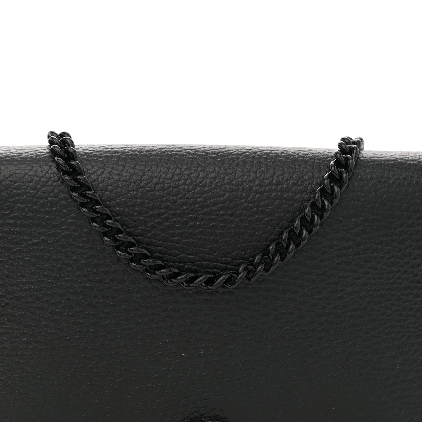 Dollar Calfskin Enamel Monochrome Mini GG Marmont Chain Wallet Black