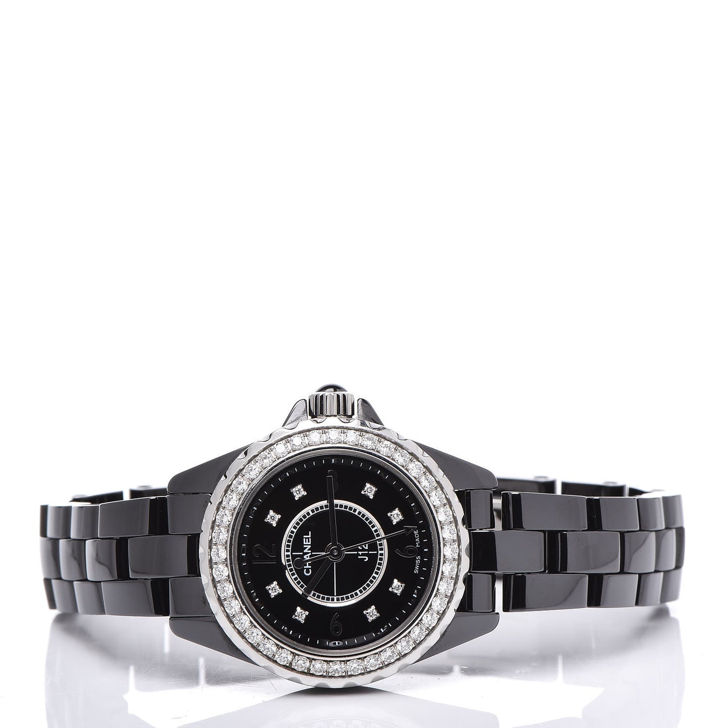 Stainless Steel Ceramic Diamond Bezel 29mm J12 Quartz Watch Black