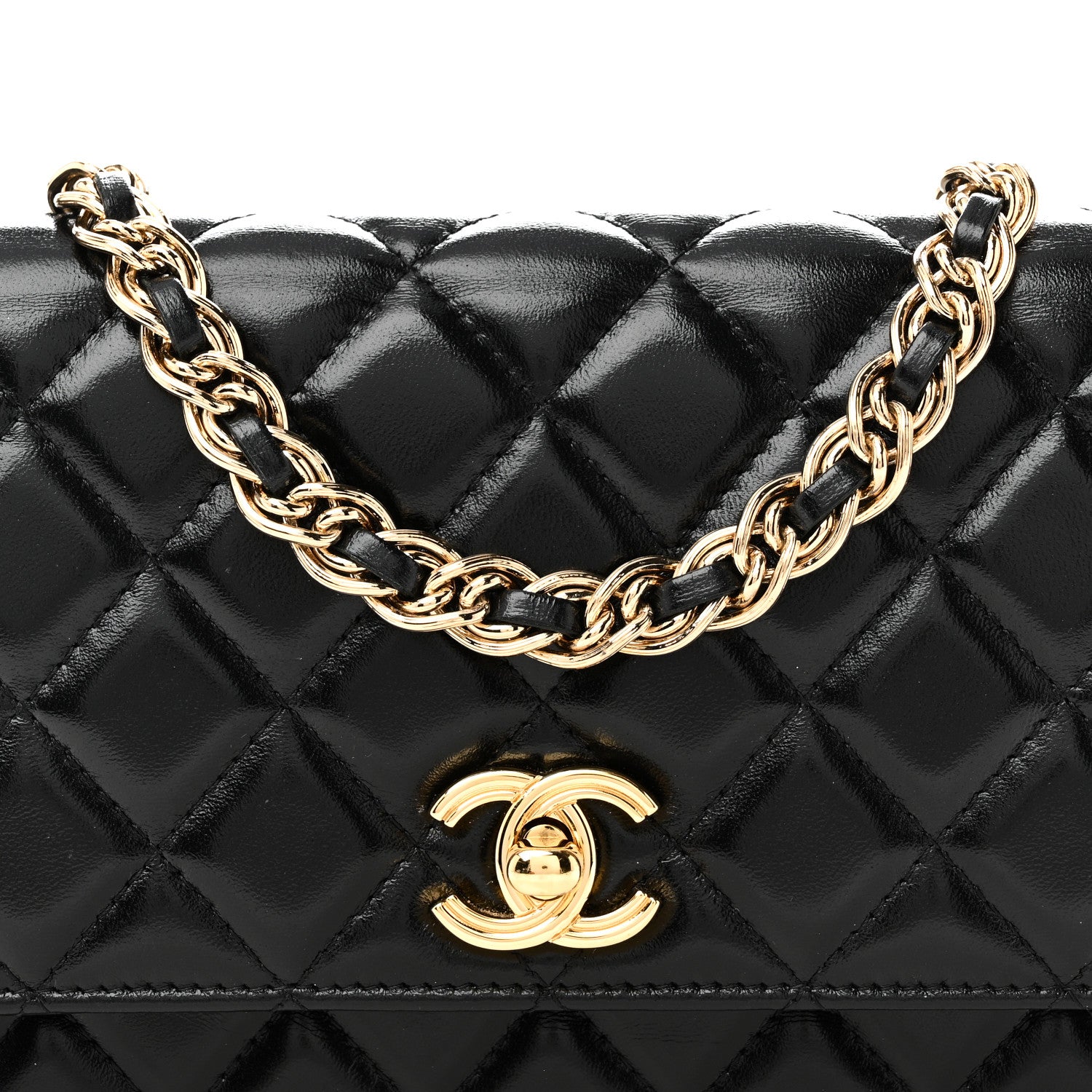 Chanel Shiny Lambskin Quilted Golden Links Wallet On Chain WOC Black 9 of 13