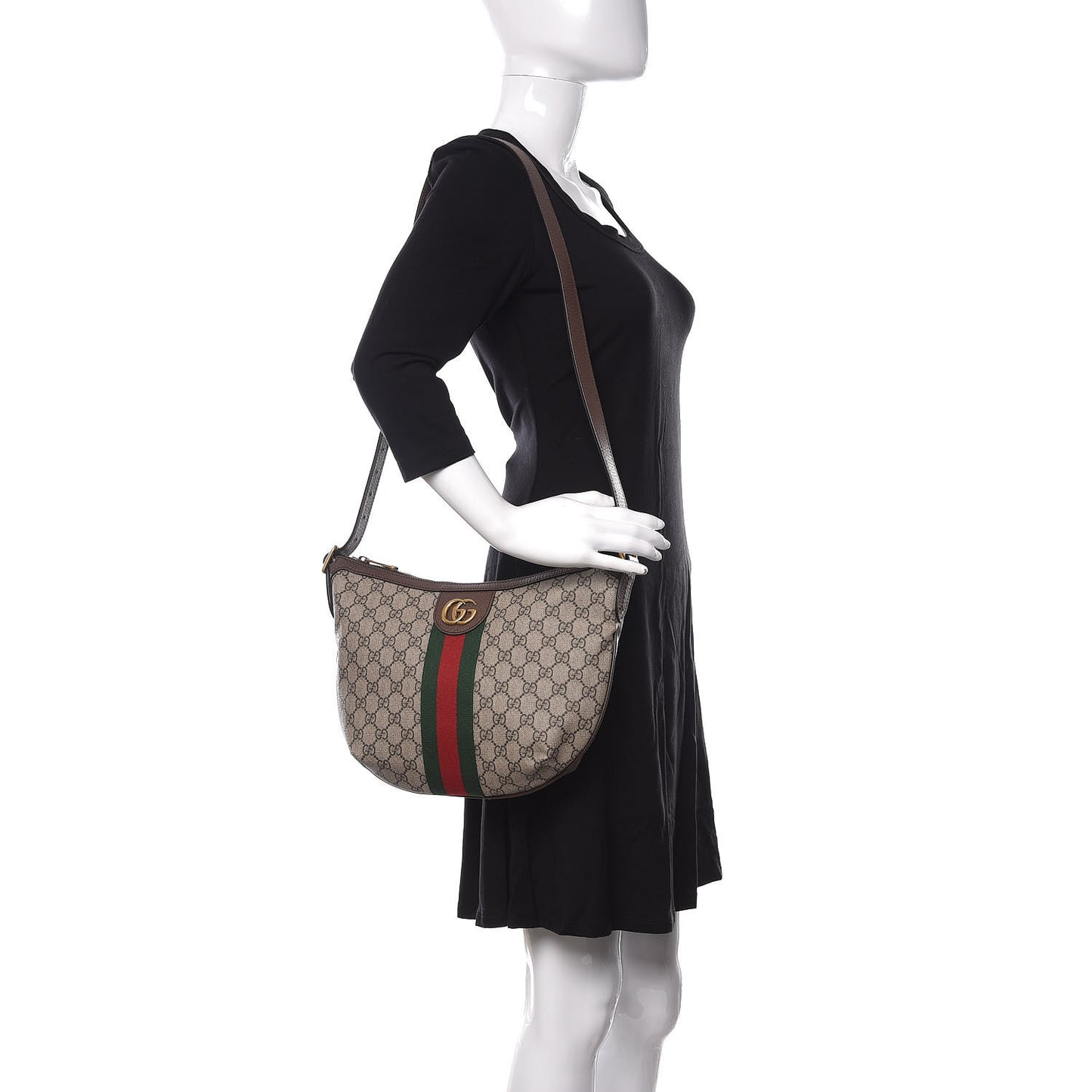 GG Supreme Monogram Web Small Ophidia Half Moon Hobo Brown