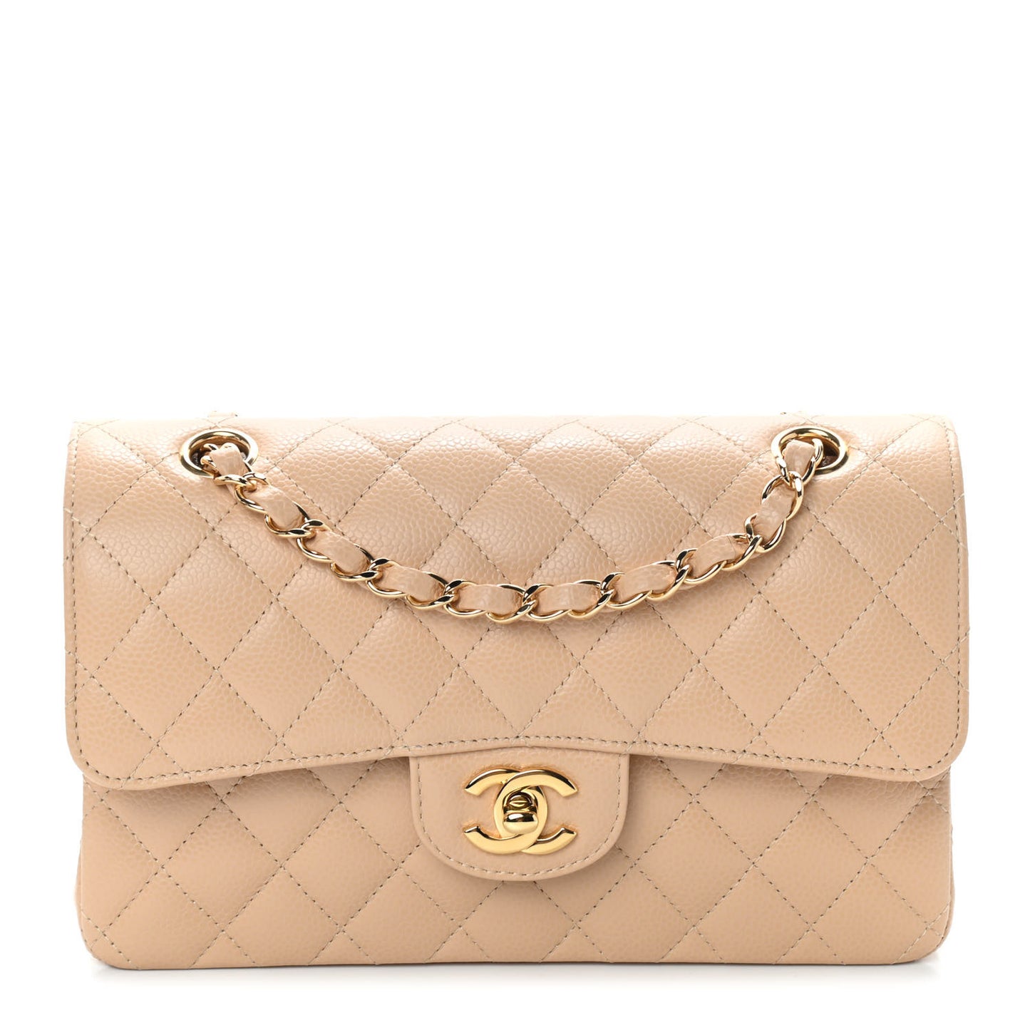 Caviar Quilted Small Double Flap Beige