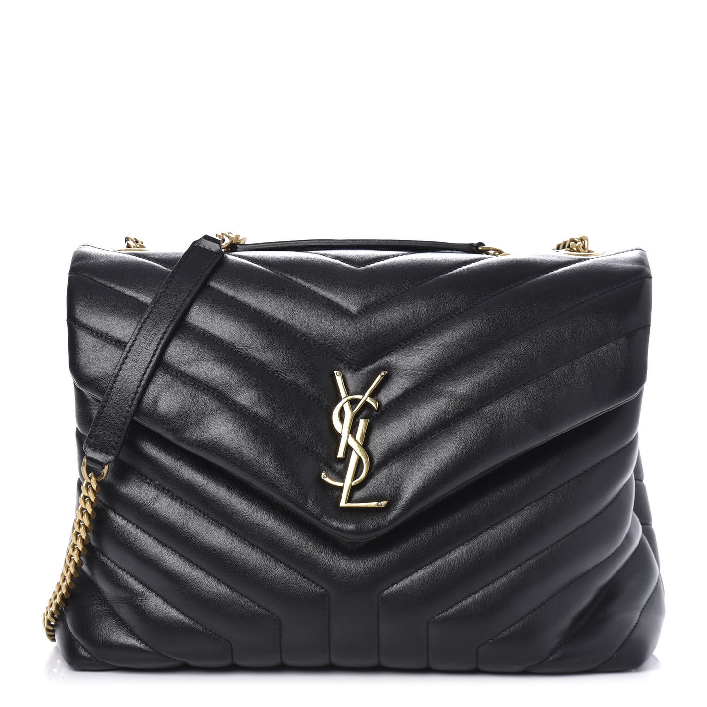 Calfskin Y Quilted Monogram Medium Loulou Chain Satchel Black